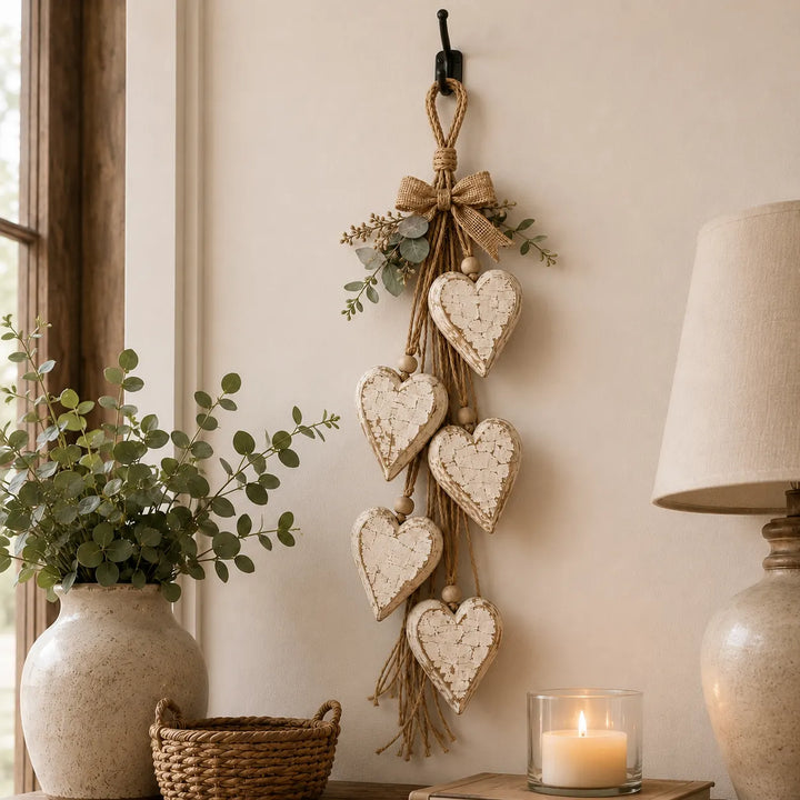 Alinora - Colgante de pared con borlas en forma de corazón y acabado envejecido