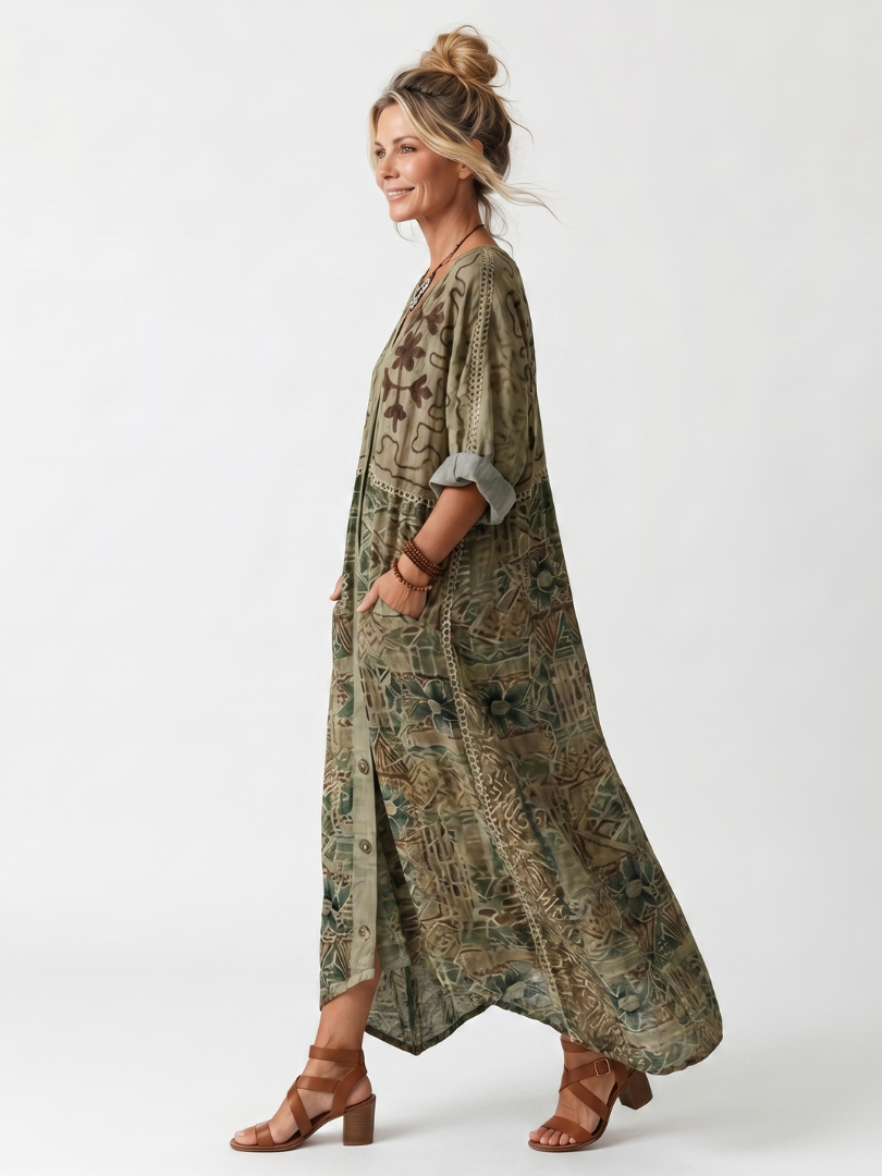 Roselisse - Vestido midi ligero con botonadura delantera