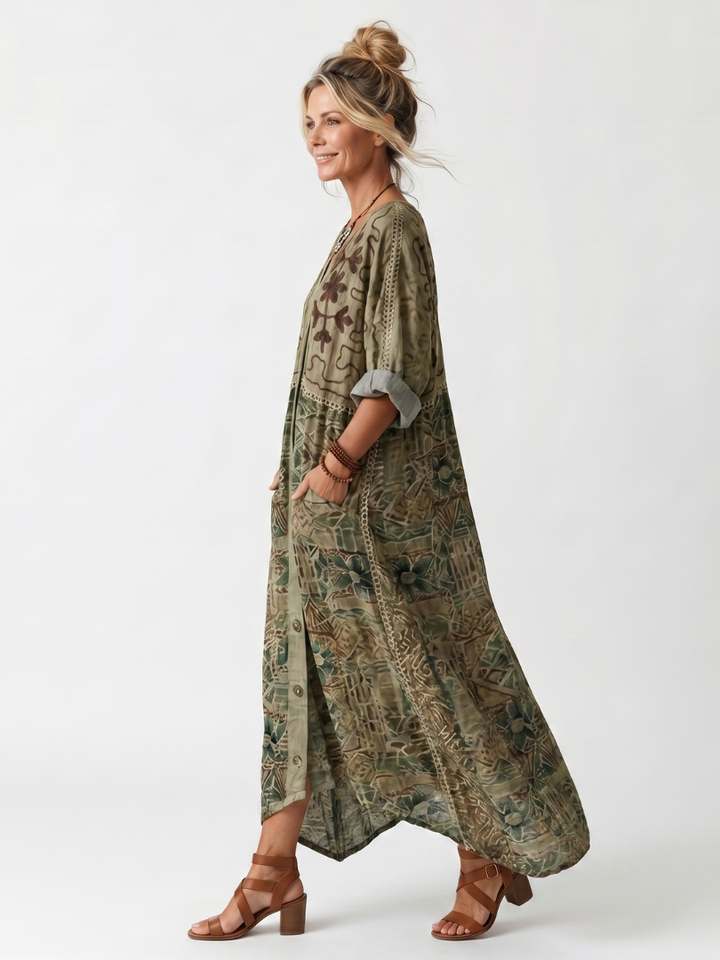 Roselisse - Vestido midi ligero con botonadura delantera