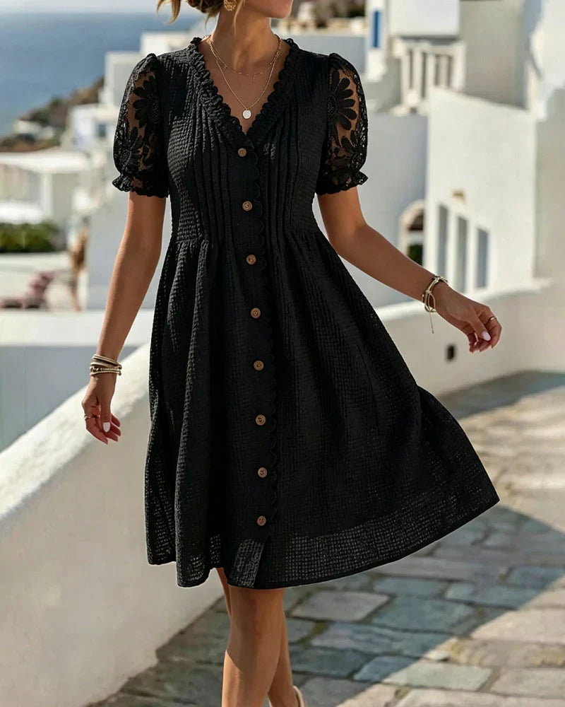 Emmara - Vestido de patchwork con mangas abullonadas premium