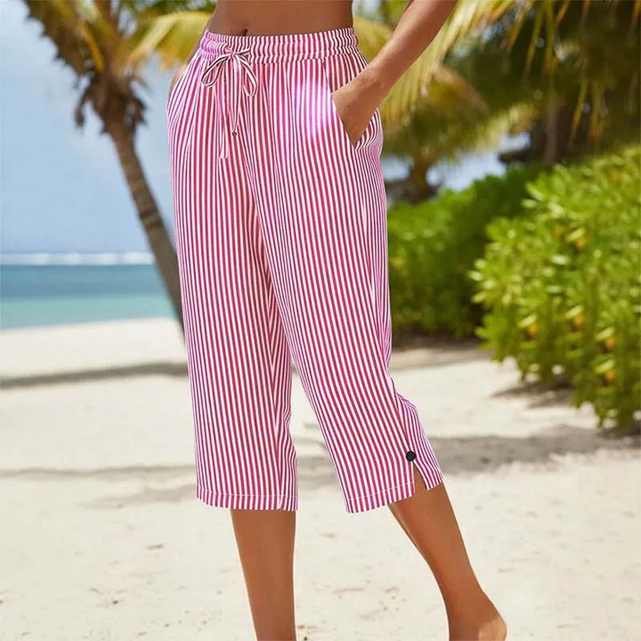Roselina - Pantalón capri de rayas con cintura ajustable