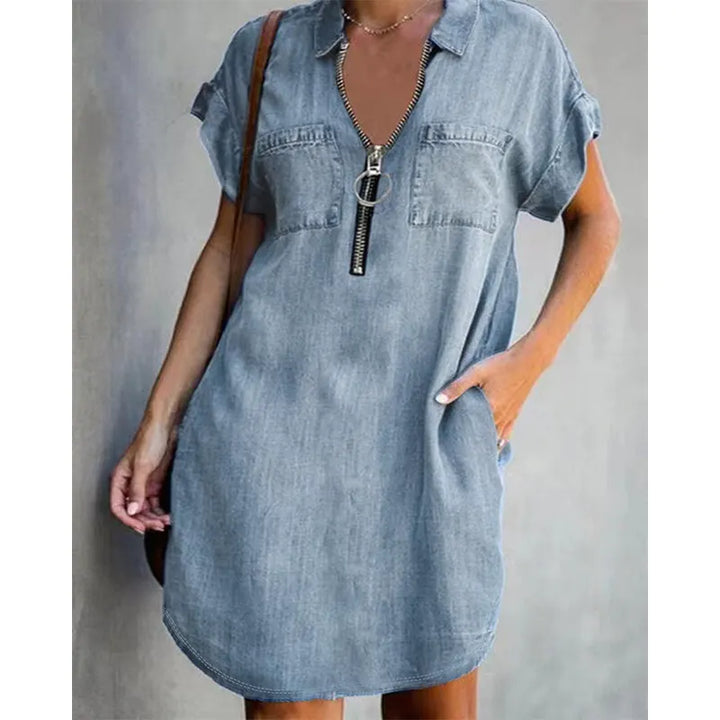 Genevalle - Vestido casual de chambray con bolsillo