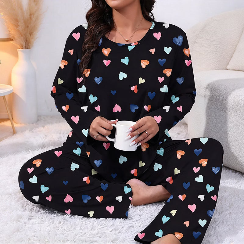Bina - Pijama de dos piezas de manga larga con estampado de corazones