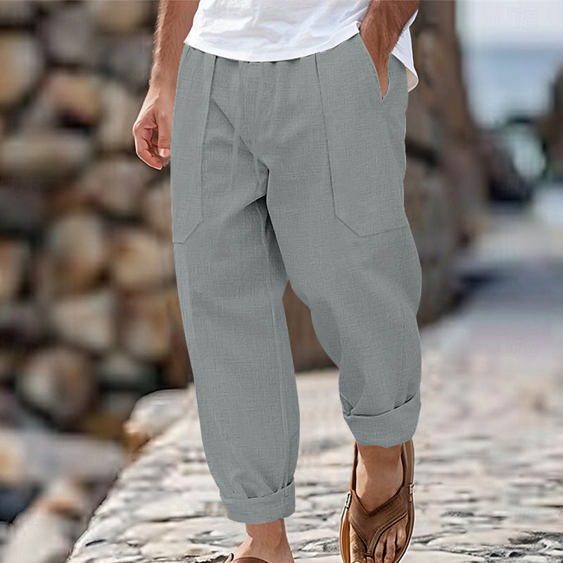 Halston - Pantalón de mezcla de lino de corte relajado