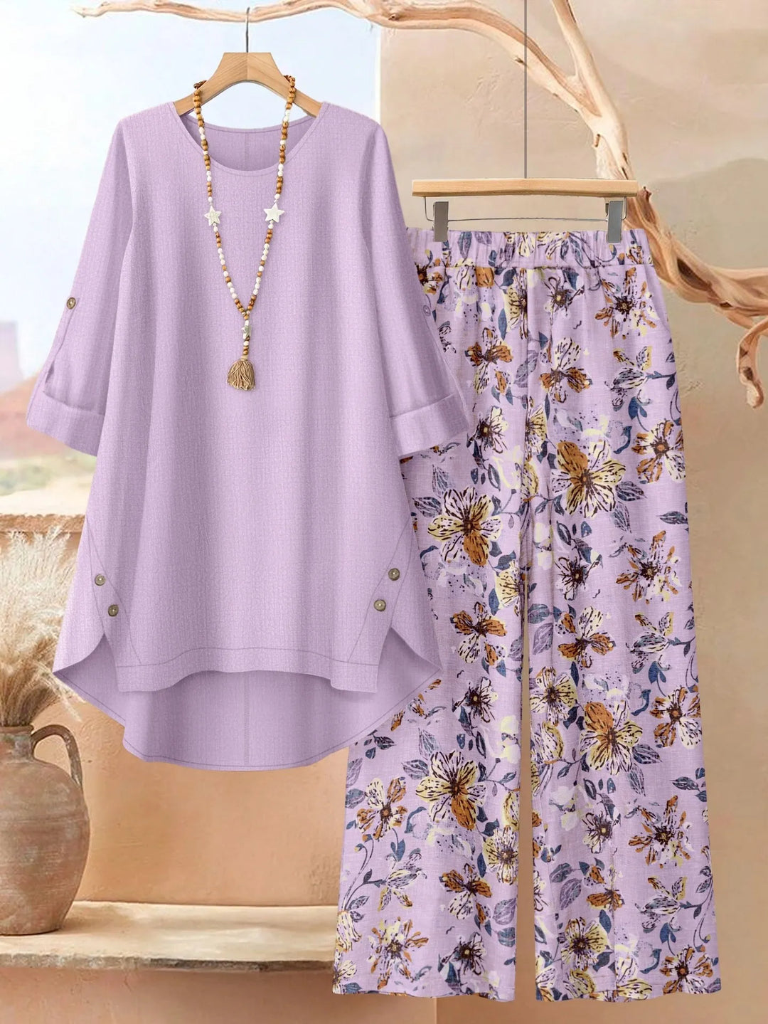 Rosette - Conjunto de túnica de capas ligera y pantalón de pernera ancha