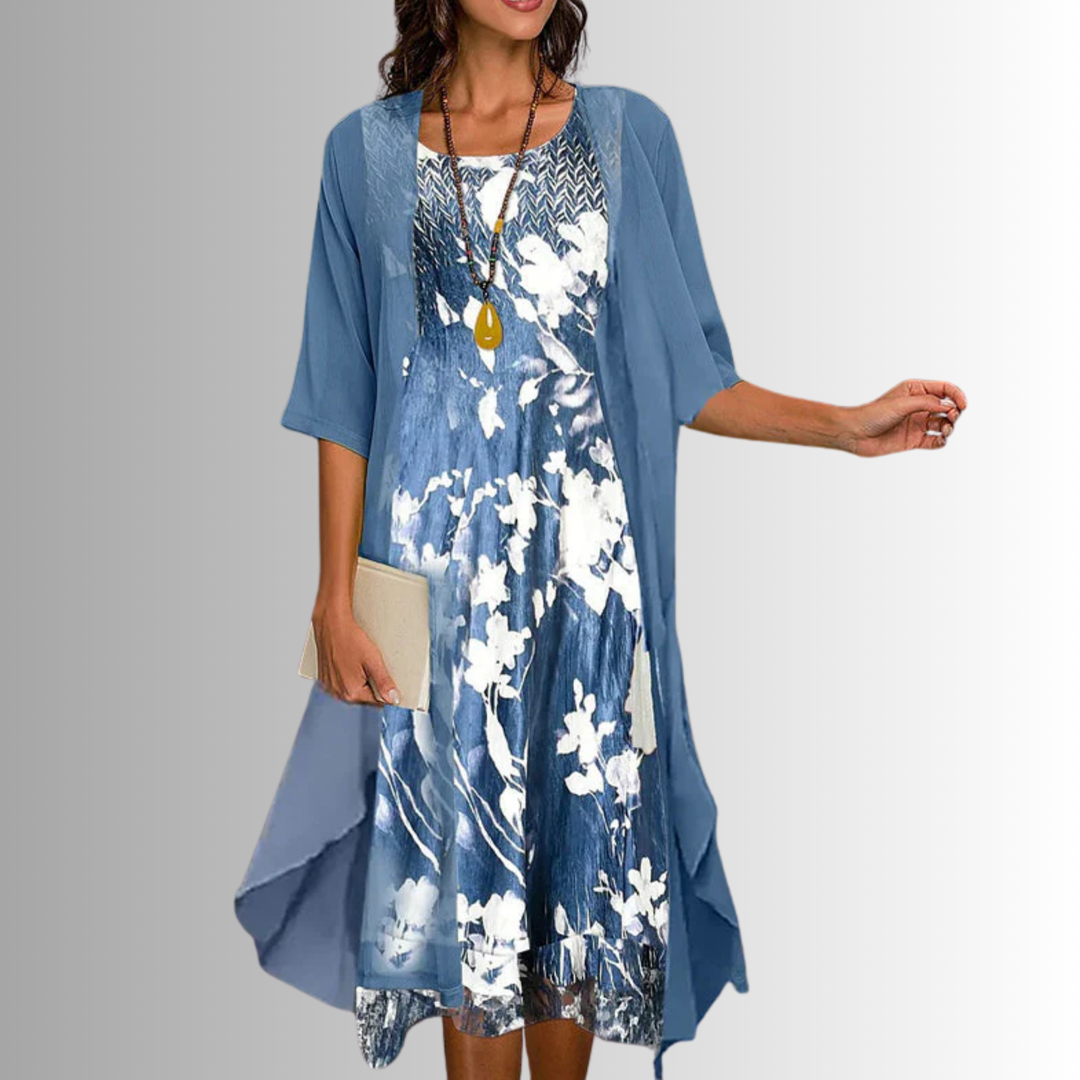 Delavelle - Conjunto elegante con vestido midi a capas