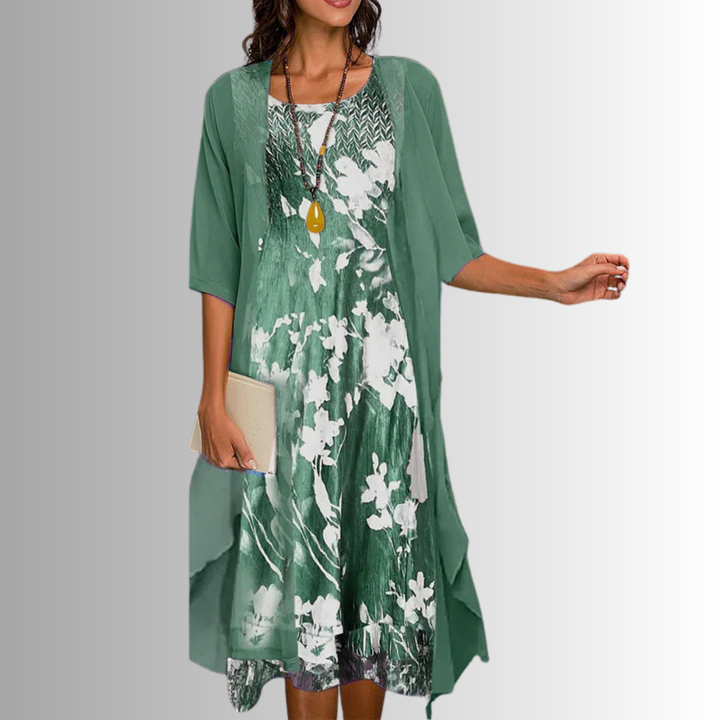 Delavelle - Conjunto elegante con vestido midi a capas