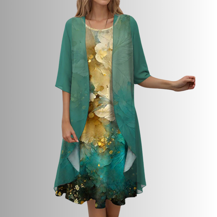 Delavelle - Conjunto elegante con vestido midi a capas