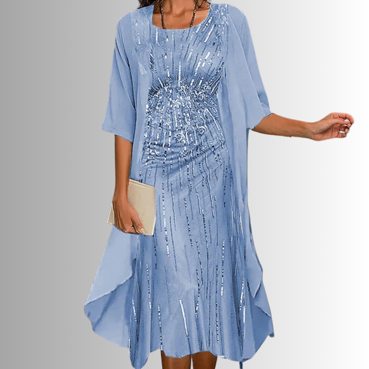 Delavelle - Conjunto elegante con vestido midi a capas