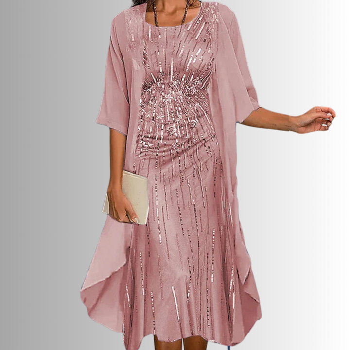 Delavelle - Conjunto elegante con vestido midi a capas