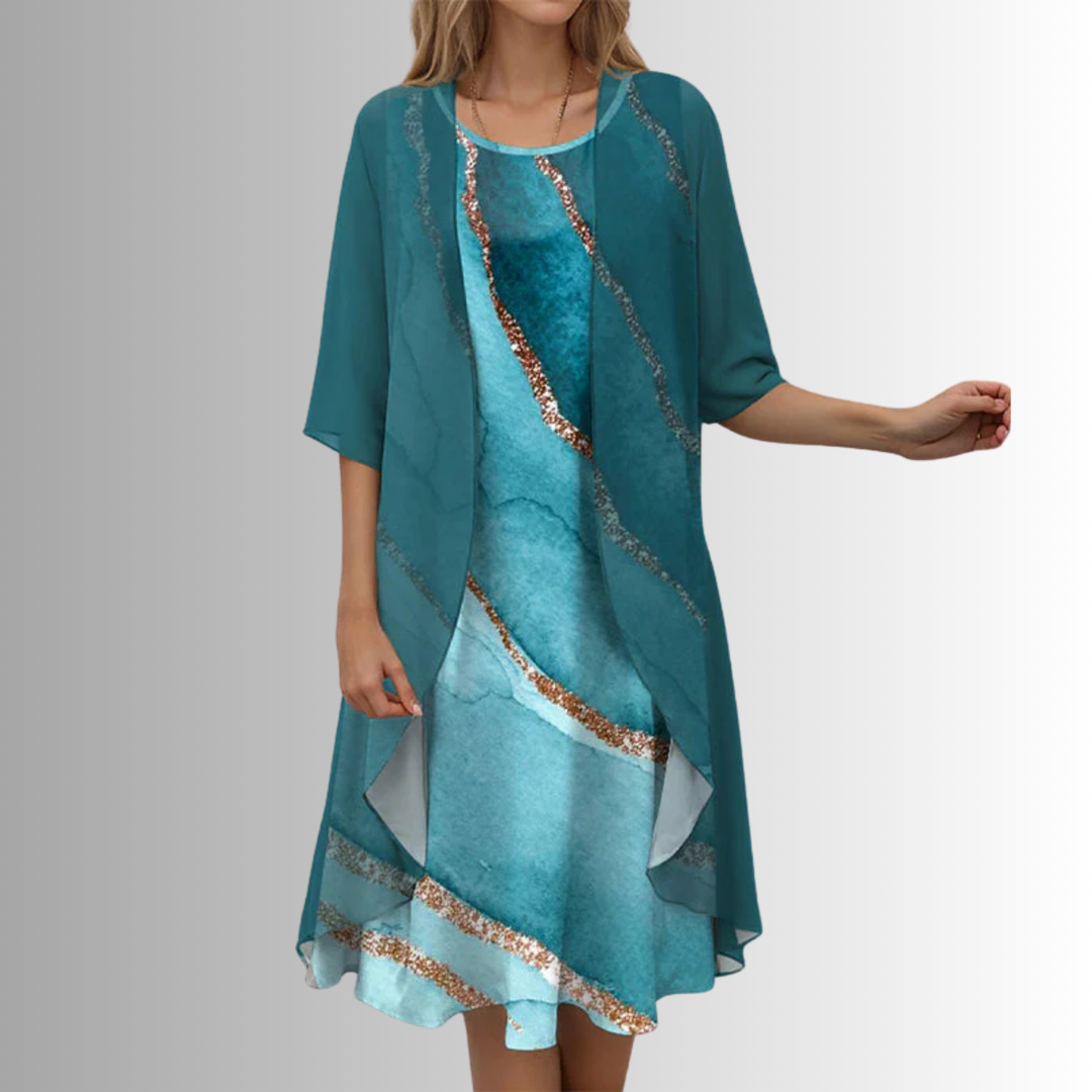 Delavelle - Conjunto elegante con vestido midi a capas