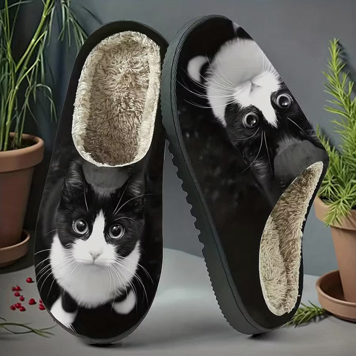 Zita - Zapatillas de casa tipo pala con estampado de gato ultrasuaves