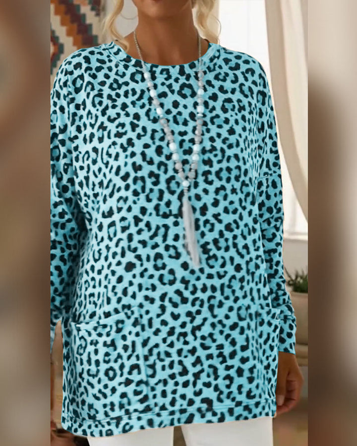 Primelia - Top de manga larga y tacto suave con estampado de leopardo