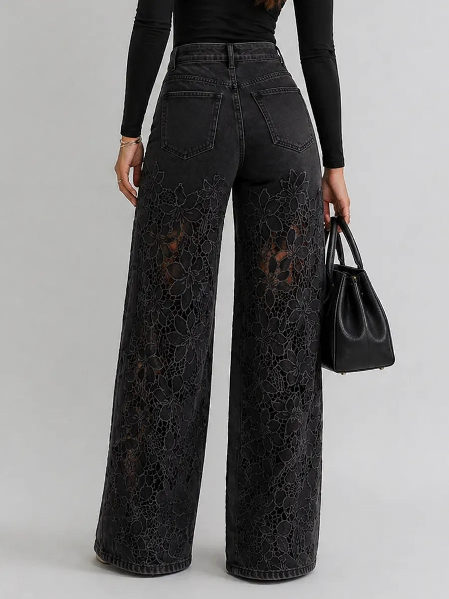 Kaliora - Vaqueros de pernera ancha con encaje floral