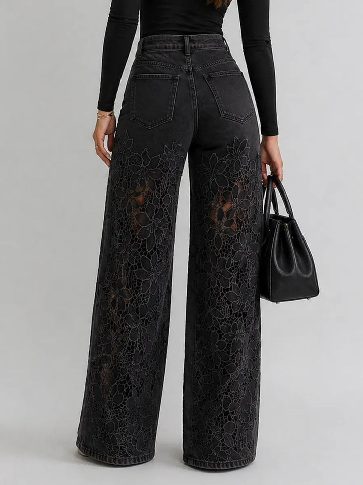 Kaliora - Vaqueros de pernera ancha con encaje floral
