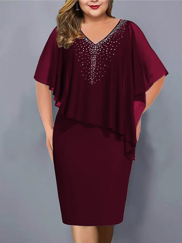 Lirienne - Vestido midi de escote en V con strass premium