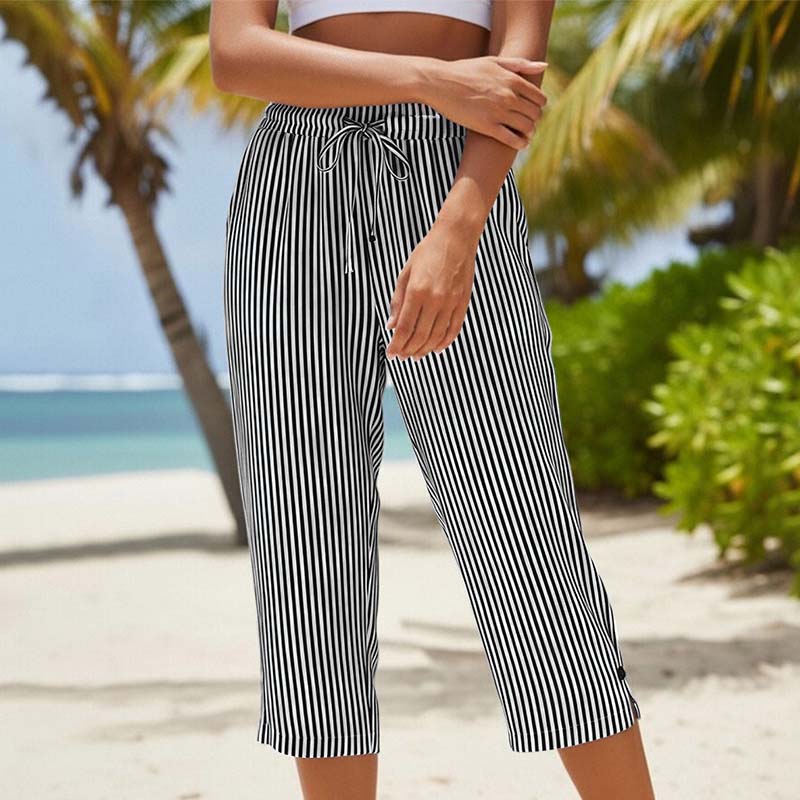Roselina - Pantalón capri de rayas con cintura ajustable