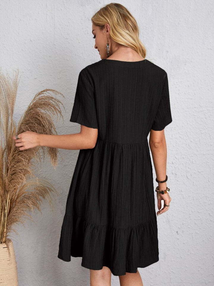 Belinda - Minivestido texturizado con volantes y escote en V