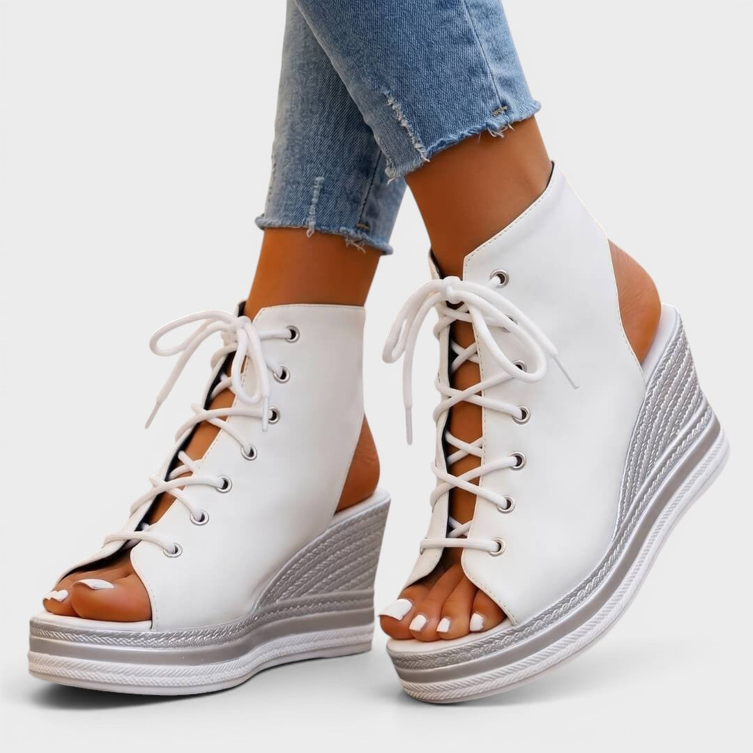 Elaina - Sandalia de cuña alta con lazada