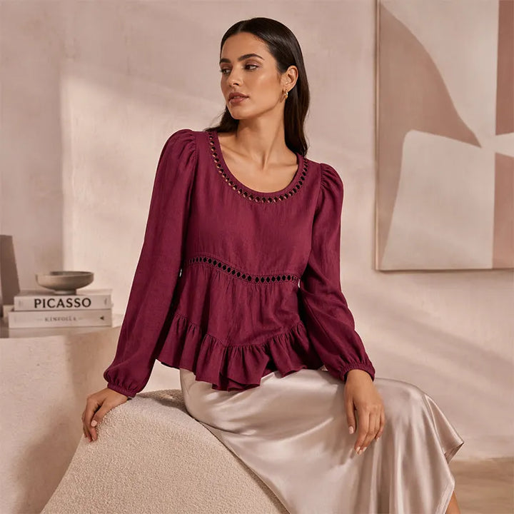 Genevelle - Blusa de tacto suave con volantes