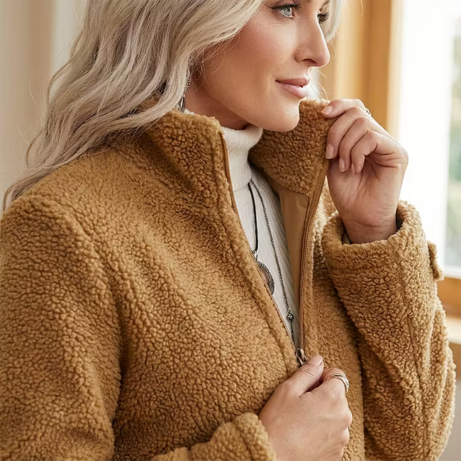 Lana - Chaqueta de largo medio con cremallera texturizada