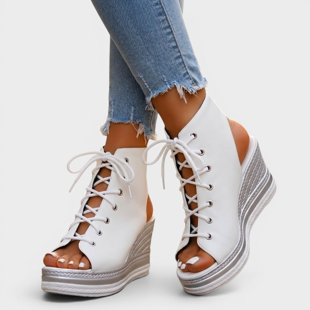 Elaina - Sandalia de cuña alta con lazada