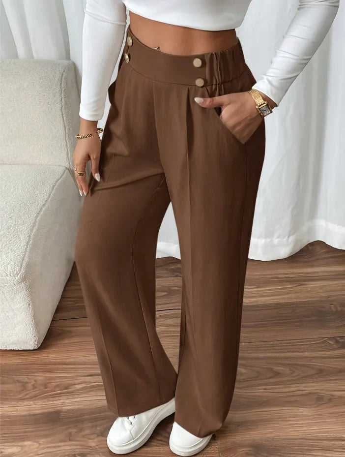 Ashlena - Pantalón de pernera ancha de tiro alto y tacto suave