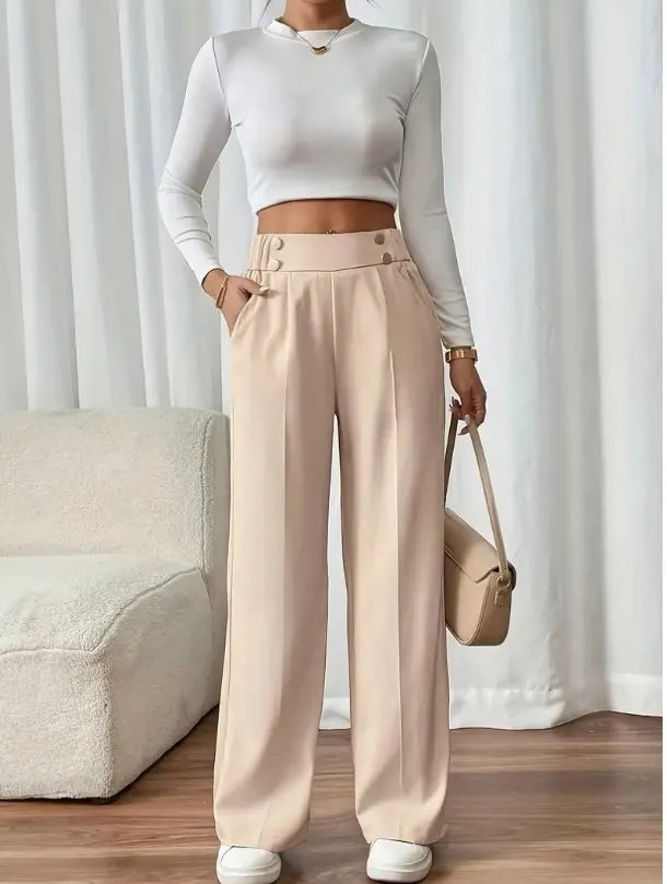Ashlena - Pantalón de pernera ancha de tiro alto y tacto suave