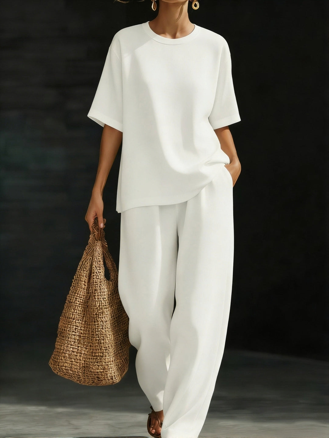 Annika - Conjunto de top holgado y pantalón de pernera ancha