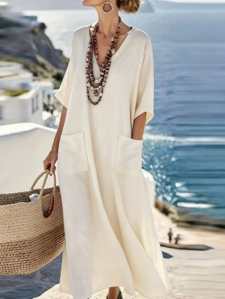 Serenelle - Vestido largo de tacto suave con escote en V
