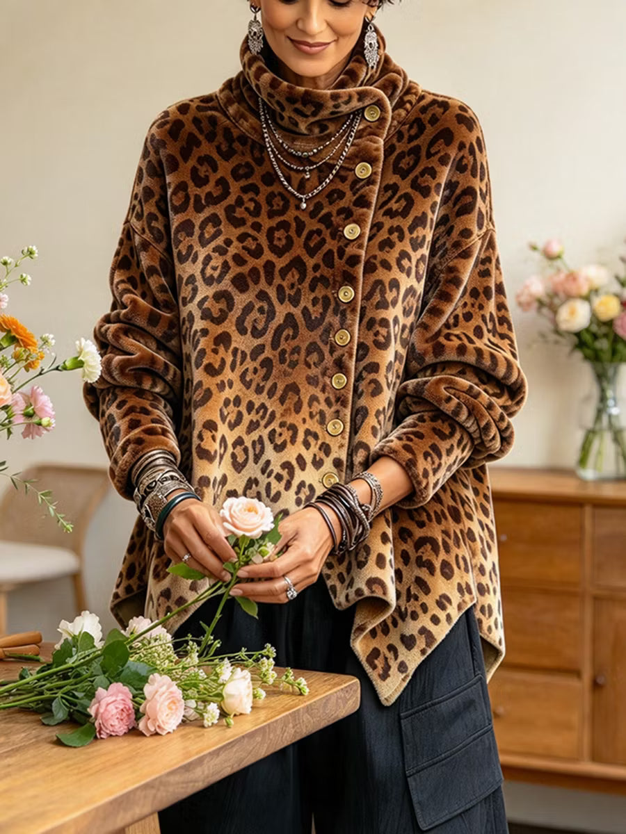Caria - Top de cuello alto con estampado de leopardo y tacto suave