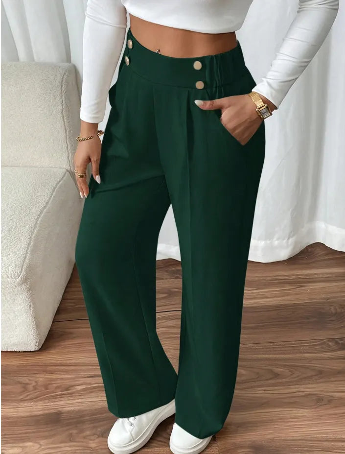 Ashlena - Pantalón de pernera ancha de tiro alto y tacto suave