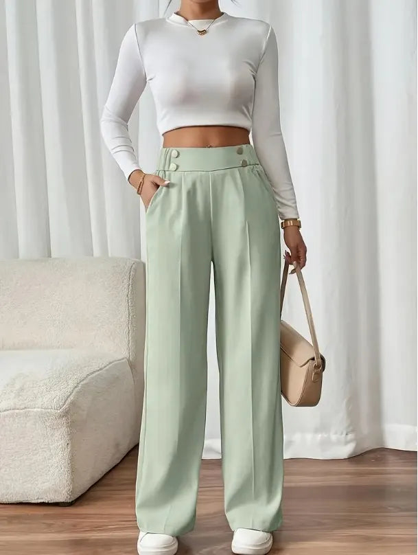 Ashlena - Pantalón de pernera ancha de tiro alto y tacto suave