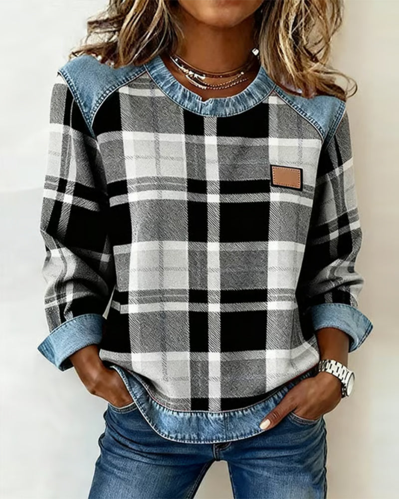 Adair - Sudadera de cuello redondo de cuadros casual