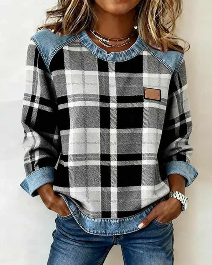 Adair - Sudadera de cuello redondo de cuadros casual