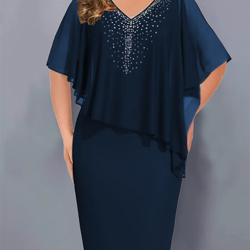 Lirienne - Vestido midi de escote en V con strass premium