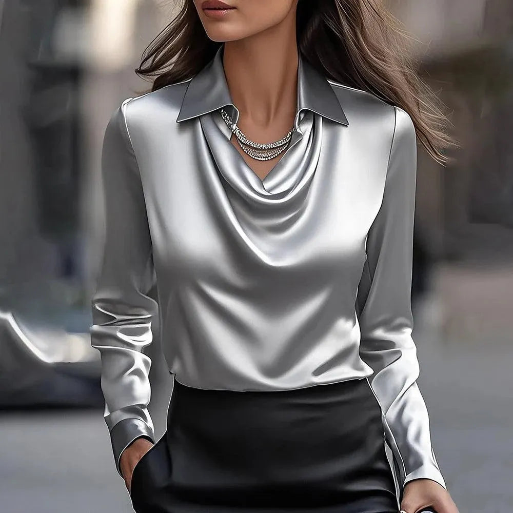 Aelin - Blusa de satén con escote drapeado