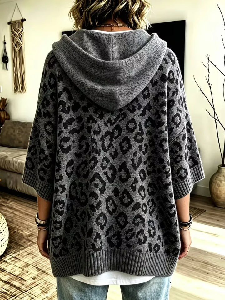 Jocasta - Sudadera de punto oversize con estampado de leopardo