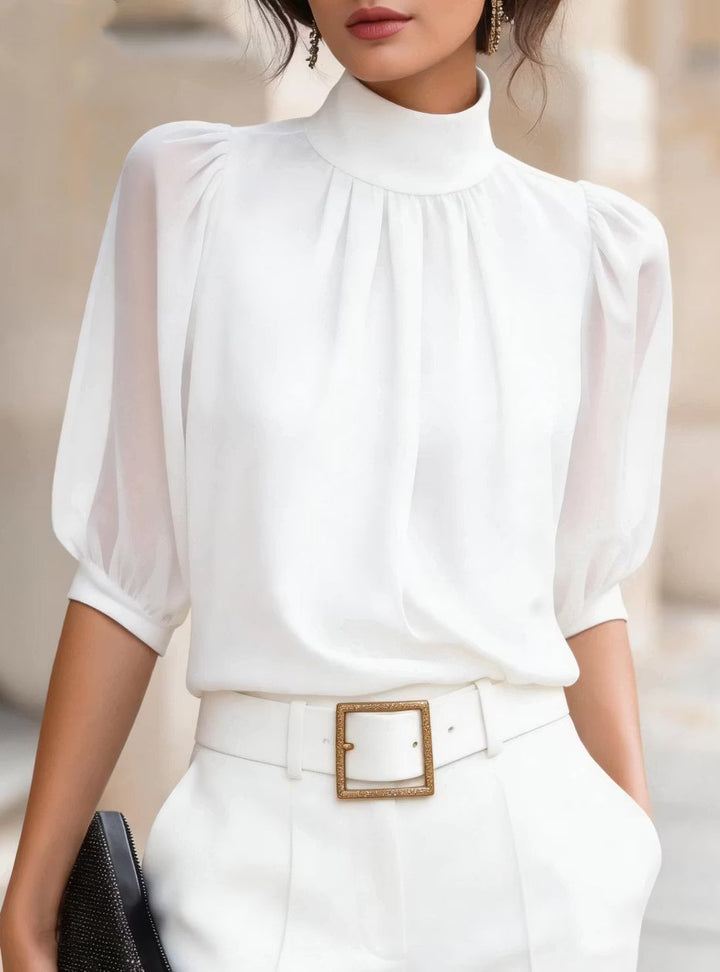 Valessique - Blusa plisada de cuello alto