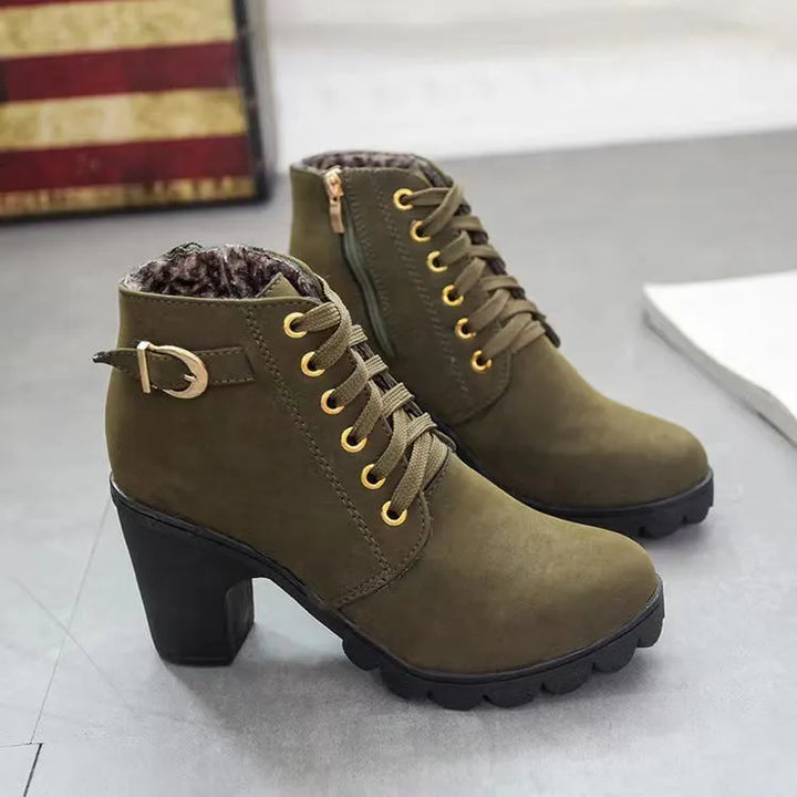 Mara - Botas de tacón ancho forradas en piel