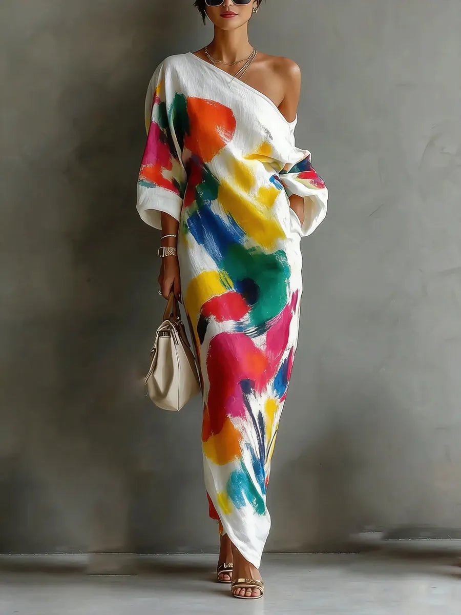 Adoressa - Vestido largo de un solo hombro con silueta escultórica