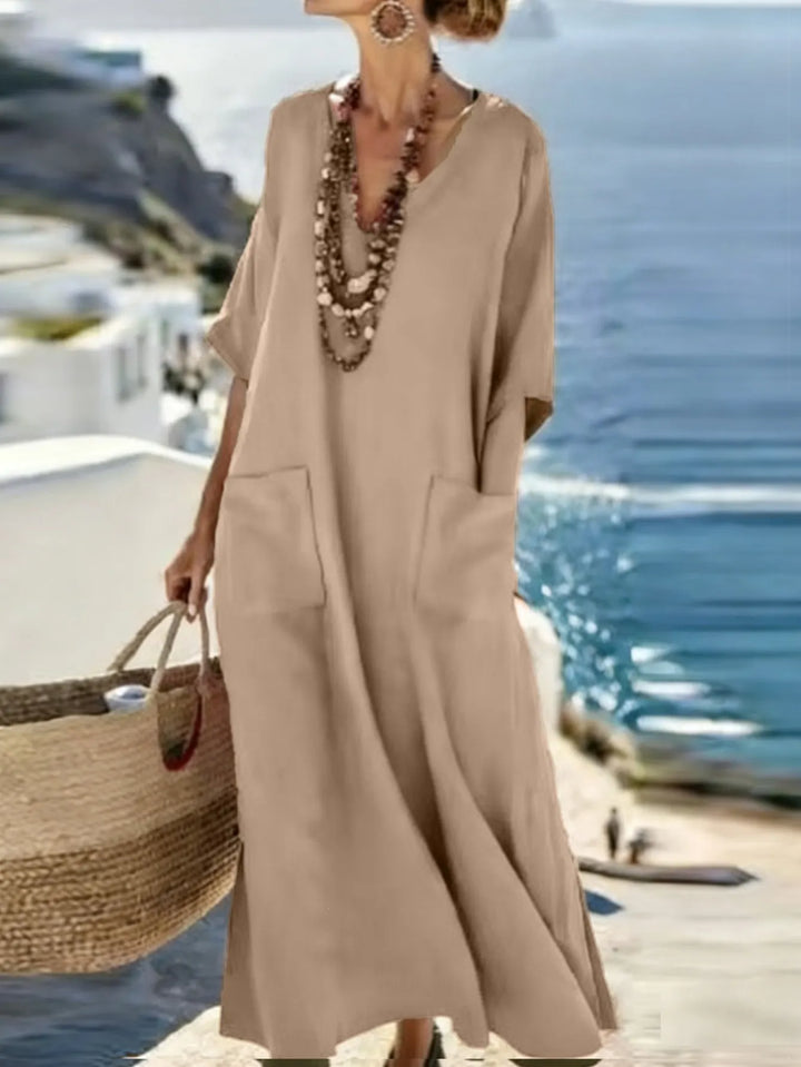 Serenelle - Vestido largo de tacto suave con escote en V