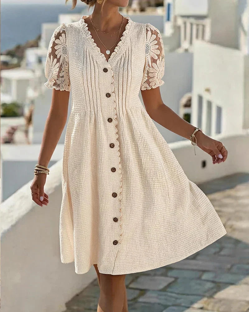 Emmara - Vestido de patchwork con mangas abullonadas premium