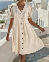 Emmara - Vestido de patchwork con mangas abullonadas premium