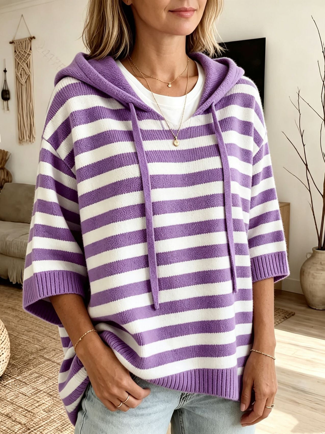 Leontine - Jersey de punto con capucha a rayas