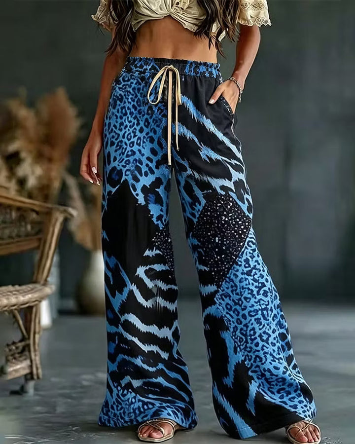 Elfrida - Pantalones de pernera ancha con patchwork de estampado de leopardo de tacto suave