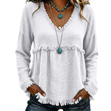 Ariselle - Blusa con escote en V y flecos