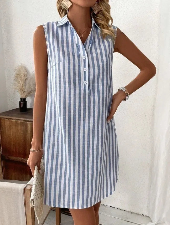 Anora - Vestido camisero a rayas de tacto suave