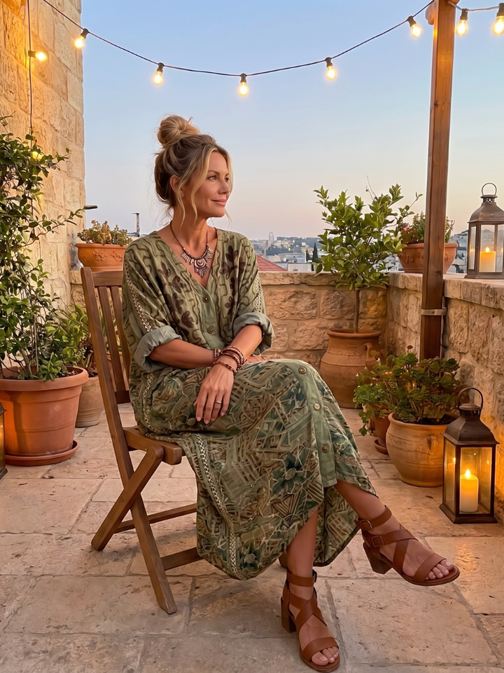 Roselisse - Vestido midi ligero con botonadura delantera