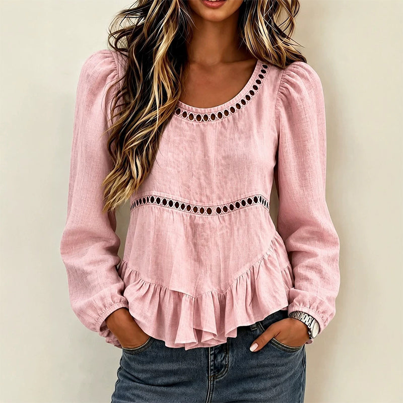 Genevelle - Blusa de tacto suave con volantes